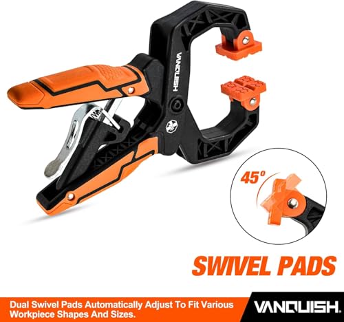 VANQUISH 4-Pack Quick-Release Ratcheting Wood Clamps for Woodworking, Professional Hand Clamps, Ergonomic Handles, 55 LBS Clamping Force, 2-Pack 4 Inch and 2-Pack 2 Inch Orange 4 Pack Mixed