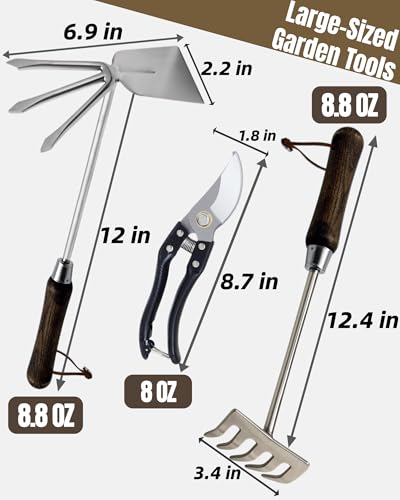 Garden Tool Set, 6PCS Heavy Duty Stainless Steel Gardening Hand Tools with Ropes, Includes Hand Cultivator Shovel Trowel Transplanter 2-in-1 Hoe Pruner, Ideal Gardening Gifts for Women Men (Classic) Classic 6-Piece Heavy Duty Garden Tool Set