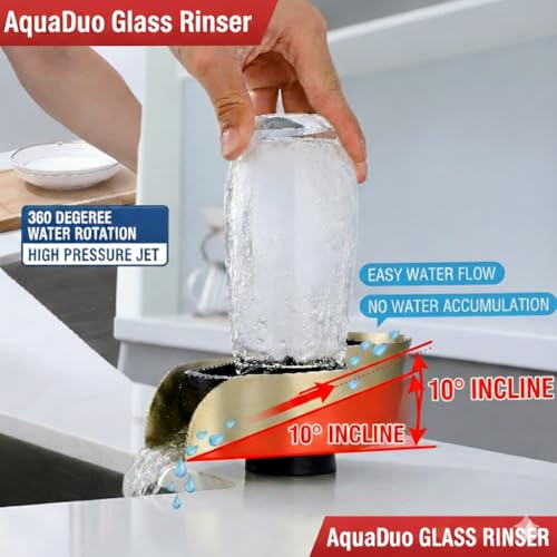 AquaDuo Glass Rinser and Kitchen Sink Sprayer Combo, Stainless Steel Cup Washer, Cup Cleaner for Sink, Bar Glass Rinser, Bottle Washer Sink Attachment, Glass Cleaner for Sink