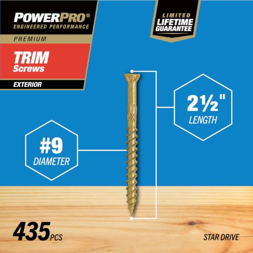 Power Pro Premium Exterior Trim Screws, #9 x 2-1/2in, 435 Pieces, Bronze #9 x 2-1/2 inch 5lb