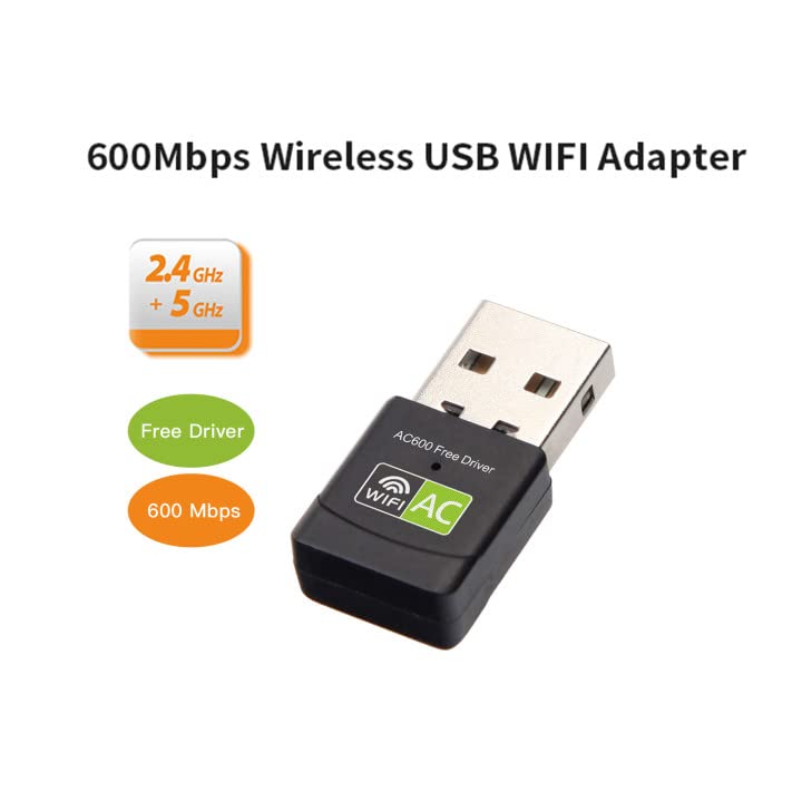 Free Driver USB WiFi Adapter for PC, AC600M USB WiFi Dongle 802.11ac Wireless Network Adapter with Dual Band 2.4GHz/5Ghz for Desktop Laptop Support Windows 10/8/7/XP 600Mbps Mini[free driver]