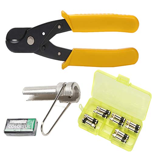 F Compression Tool Coax Cable Crimper Kit, Adjustable RG6 RG59 RG11 75-5 75-7 Coaxial Cable Stripper with F Compression Connectors Pack of 10