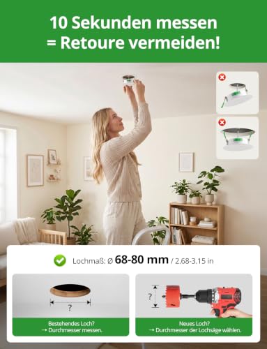 HOMEOW Set of 20 LED Recessed Spotlights 230V Dimmable Spotlights 68mm - 80mm Hole Size | IP44 Ceiling Spotlights 5W 400LM Warm White 2700K Neutral White 4000K Cool White 6000K 24mm Flat Recessed Lights for Bathroom White 20-Piece Set