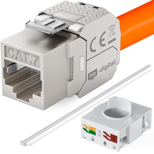 hb-digital 6 x CAT 7 Keystone Module RJ45 Socket STP 10 Gbit/s - Tool-Free LSA - with 1x 6-Port 35 mm DIN Rail Metal DIN Rail Adapter Keystone Holder Ethernet LAN Network Switch