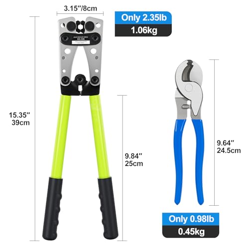 Battery Cable Lug Crimping Tool For Copper Battery Terminal Connectors,Wire Crimper Tool for AWG 10-1/0 battery Cable Ends Crimper Lugs with Wire Shear Cutter Crimper and Cutter