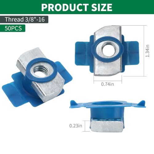 3/8"-16 Twist-Lock Strut Channel Nuts for 1-5/8" Channels, 50 Pcs 3/8"-16