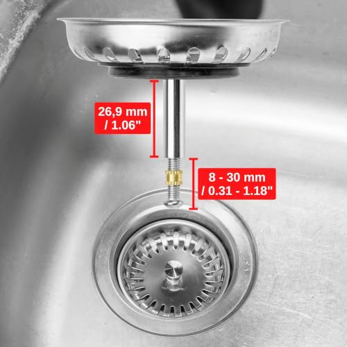 Sink Strainer Basket, Diameter 82 mm, Replacement for 125555, Compatible with Blanco 3.5 Inch Drain Fittings from Year of Manufacture 1996, 24 Slots Strainer Basket, 27-57 mm Eccentric Spigot, Diameter 8 mm Pin, Accessories for Kitchen Sink