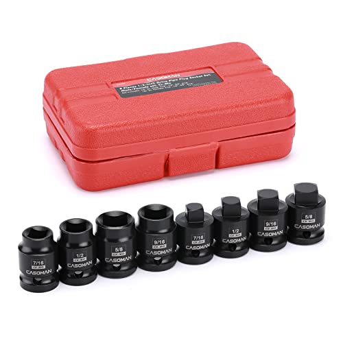 CASOMAN 8PCS 1/2-Inch Drive Pipe Plug Socket Set, Cr-Mo, SAE, Male/Female Set, 7/16", 1/2", 5/8", 9/16", Tapered Male Square Drive, Chamfered Female Square Drive 1/2"Dr.