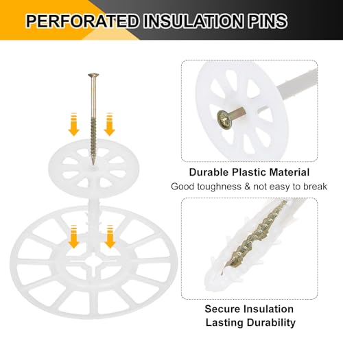 PATIKIL 142mm Perforated Insulation Pins, 50 Pcs Insulating Nails Wall Plug Plastic Expansion Bolt for Fixing Foam Boards to Masonry Wall or Ceiling