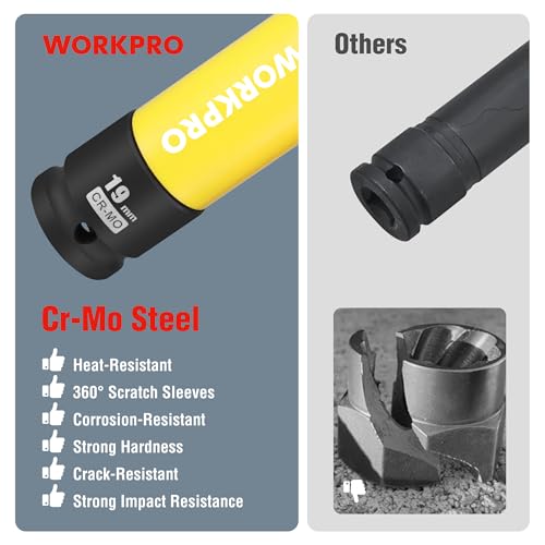 WORKPRO 1/2" Lug Nut Socket Set, Cr-Mo Steel 15 17 19 21 22 MM Socket Set