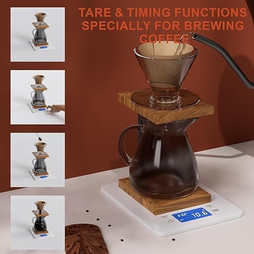 MEGAWISE Precision Coffee Scale,High Precision to 0.005oz, Waterproof Tempered Glass, 4 Weighing Modes, Professional Coffee Brewing Timer, Battery & Rechargeable