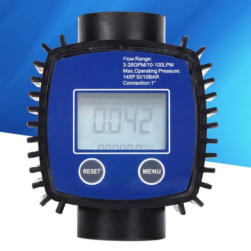 Digital Flow Meter, 5-120 L/Min 1 Inch Turbine Flow Meter with LCD Display, 1% Accuracy Diesel Fuel Flow Meter for Alcohol, Petrol, Chemical Liquids