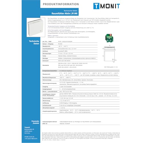 Active room sensor including PT1000 sensor, active, 4-20 mA, NE43 R1MI001