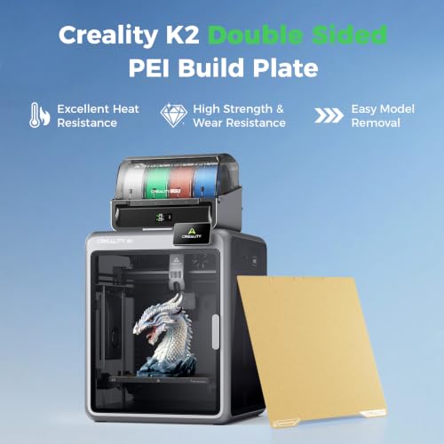 Creality Official K2 Build Plate, 270x293mm Textured PEI Sheet Magnetic Flexible Removable Spring Steel Printing Plate 3D Printer Bed Plate, K2 Combo PEI Gold Double Sided Frosted Build Plate Textured Gold(Double-sided) K2 SE