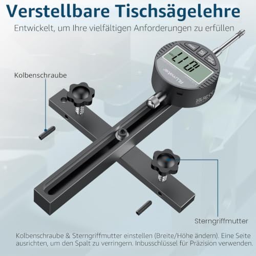 Digital Table Saw Dial Gauge 0-20 mm, Precision Measurement, Anodized Aluminum Rods, High Accuracy, Ideal Alignment and Calibration black 0~1 inch straight through type