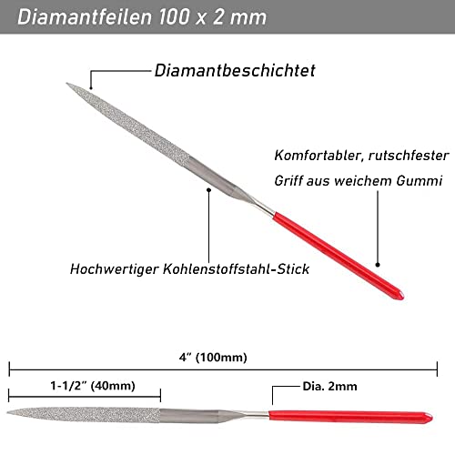 Mesee 10 Pieces Mini Diamond File, 2 x 100 mm Micro Diamond File Set, Metal Diamond Needle File Set, Titanium-Coated Diamond Needle File Set for Metal Glass Ceramic Jewelery Carving Model Making Metal DIY