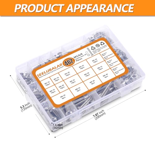 462 Pcs M5 M6 M8 Button Head Hex Socket Cap Screws Bolts Assortment Kit M5&M6&M8 - 462 PCS