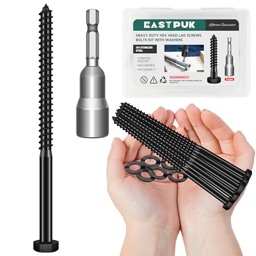 (8Sets) 3/8" x 6" Hex Head Lag Bolts & 100Pcs #8 Pocket Hole Screws 2-1/2 Inch, Heavy Duty Lag Screws with Washers, Self-Tapping Tip Square Drive Wood Screw for Furniture with 150mm Drill Bit