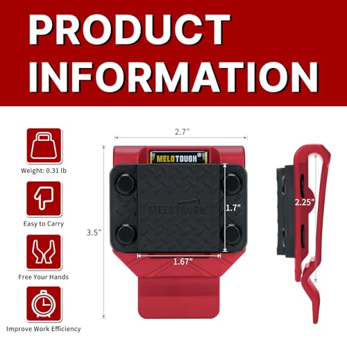 MELOTOUGH Small Tool Backpack for Men 30 Multi-Storage Pockets Heavy Duty Tool Bag Backpack, Magnetic Tool Holder, N48 Strong Magnetic Belt Clip (Red)