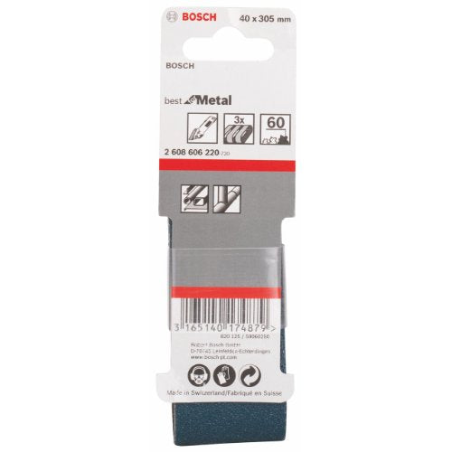 Bosch 2608606220 Metal 40x305mm Belt G60, Blue, 40 mm x 305 mm Grain 60 40 x 305 mm