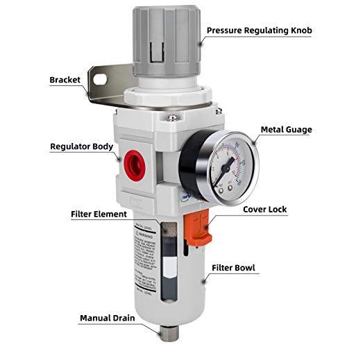 NANPU 1/2" NPT Air Compressor Filter & Pressure Regulator Combo w/Gauge Semi-Auto Drain
