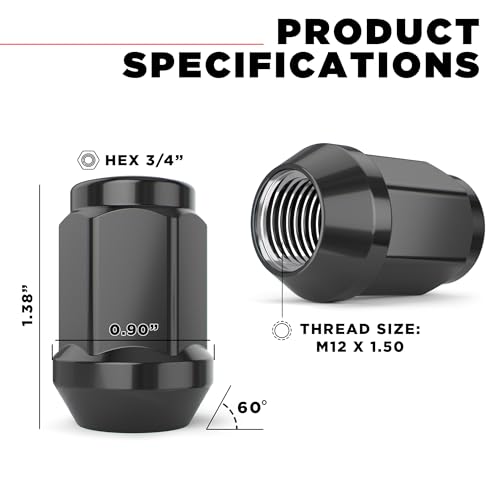 White Knight M12x1.50 Solid Piece Bulge Acorn Lug Nuts (NO Cap) for Select Aftermarket & Factory Wheel EZ to Install Durable Carbon Steel Stylish (Black Chrome Plated) Finish - 1907SBK-20AM (20 Pack) 3/4" Hex (No Cap) 20 Pack ( Black Chrome )