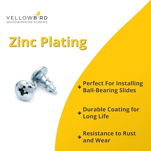Yellowbird #8 x 7/16" Truss Head - Ball-Bearing Drawer Slide Screw - Phillips Zinc - Bit Included - 1000 Ct.