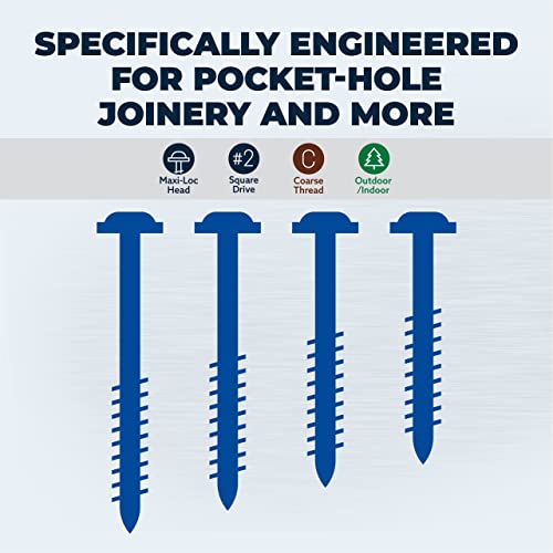 Kreg Blue-Kote Pocket-Hole Screws - SML-C125B-100 - Weather Resistant Pocket Screws - 1-1/4 Inch - Coarse Thread - Maxi-Loc Head - Outdoor - 100 Count (Pack of 2) 1-1/4" (Pack of 2)