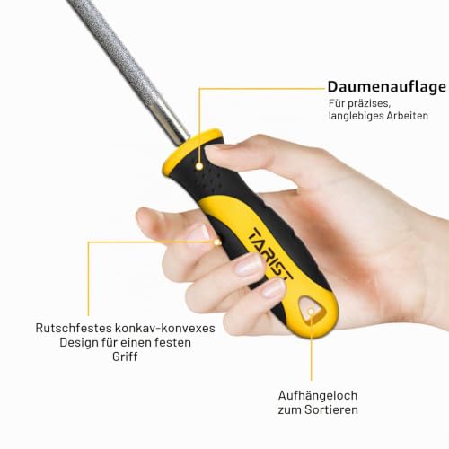 TARIST Diamond File Set 3-Piece 200 mm Including Flat/Half Round/Round Files For Sharpening Lawnmower Blades, Garden Shears, Axes - Tool Sharpener for Metal, Tile, Ceramic, Glass, Stone and More