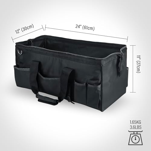 HAUTMEC 24" Large Contractors Tool Bag, Wide Mouth Tool Bag with Hard Base & Metal Frame, 21-Pocket Double Zippers Heavy-Duty Tool Organizer for Heavy Tools – HT0184 24" Large Tool Bag