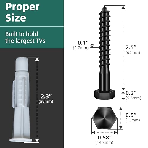 M8x65mm Lag Bolts for TV Wall Mount, TV Mount Screws Kit & 357Pcs Picture Hanging Kit, Assorted Picture Hangers Hardware Set with, Nails, Sawtooth Hangers, Hanging Wire D-Rings, Level, Metal