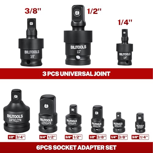 BILITOOLS 17-Piece Impact Socket Adapter Set with U-Joints & Reducers standard
