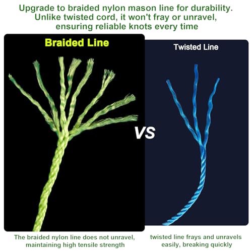 6 Roll Mason Line String Line - #18 Braided Nylon String - 500 Ft Length - Nylon with Reloadable Line Reel Twine for Gardening Or Masonry Tools - Perfect Construction String (Yellow) Yellow