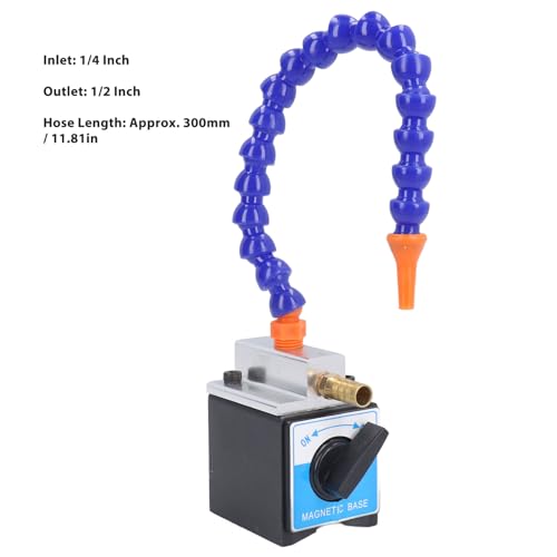 Magnetic Base Hoses, Flexible 1/4in Inlet 1/2in Outlet 300mm Long Magnetic Base Coolant Hose, Adjustable Heat Oil Coolant Pipe Magnetic Base Holder for Machine Processing