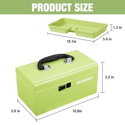 WORKPRO 10.8" Mini Metal Tool Box with Removable Tray Macaron Green