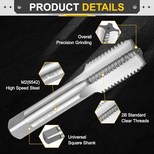 uxcell Hand Bottom Tap 1"-1/4"-7 BSW 2B Thread Bottoming Style Threading Taps High Speed Steel HSS6542 Straight Flutes Screw Tapping Tool