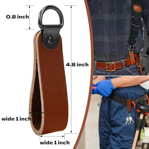 KUNN Leather Tool Belt Suspenders with Phone Holder & 4-Piece Leather Tool Belt Suspender Loops