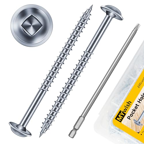 Mywish 1/4" x 3" Hex Head Lag Bolts & 100Pcs Pocket Hole Screws 2-1/2 Inch, Wood Screws #8 x 2-1/2", Self Tapping Pocket Screws, 150MM Pocket Hole Drill Bit, Heavy Duty Lag Screws with Washers