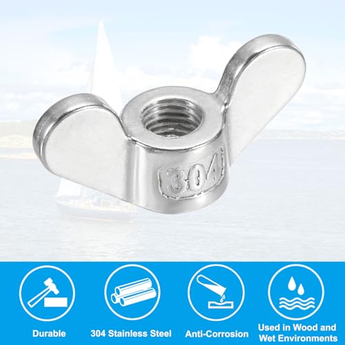 PATIKIL M16 Wing Nuts, 12Pcs 304 Stainless Steel Butterfly Nut Twist Fasteners Parts Smooth Finish Wing Fastener Nuts for Repairing Manufacturing Engineering 12