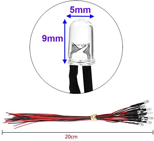 YIXISI 100 pieces pre-wired LED, diode light, 12V light, 5mm LEDs, 20cm (red, yellow, green, blue, white, 20 pieces each) multicolored - 100