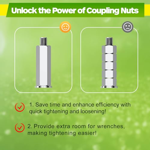 Hex Coupling Nuts 1.75-Inch, 3/8"-16 with 5/16"-18 (100 PCS), Ideal for Threaded Rods & Studs