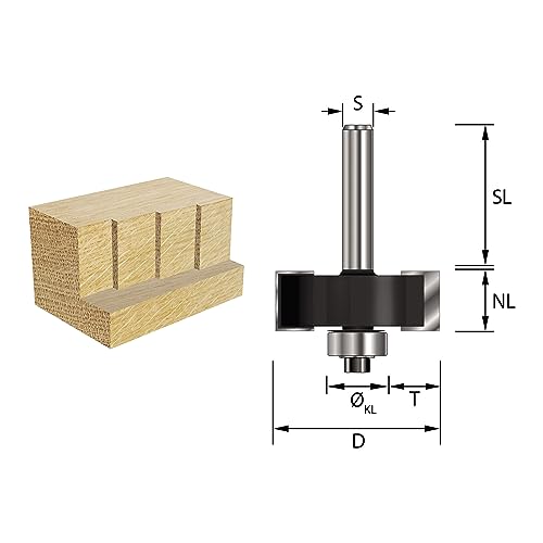 ENT Rebate Cutter Set TC Shank (C) 8 mm, Diameter (A) 34,9 mm, B 12,7 mm, D 32 mm, with Ball Bearing