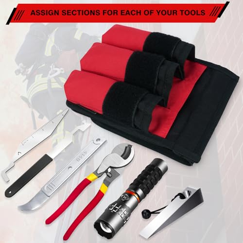 MELOTOUGH Firefighter Bag Fireman SCBA Air Respirator Tool Storage Bag + 7-Pocket Firefighter Tool Pouch with Carry Handle and Flap, Fits in Bunker Gear Pocket, Firefighter Pants,Red