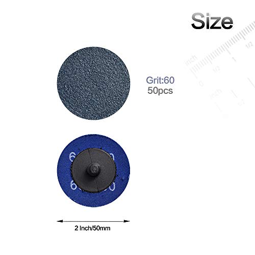 50 Pcs 2 inch P60 Zirconia Quick Change Grinding Discs, with 2 Pcs 1/4 inch Disc Holder for Surface Prep (60 Grit)