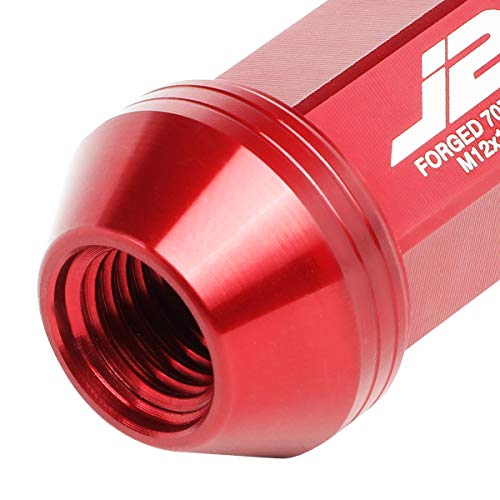 DNA MOTORING LN-T7-021-15-RD Red J2 Engineering 7075 Aluminum M12 x 1.5 20Pcs L: 50mm Knurled Top Lug Nuts w/Adapter
