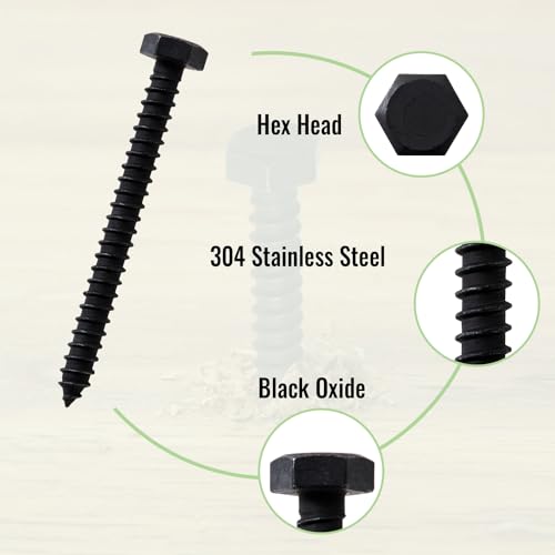 LIONMAX 30-PCS Lag Bolts, 5/16" x 3" Stainless Steel Black Lag Screws 5/16" x 3"
