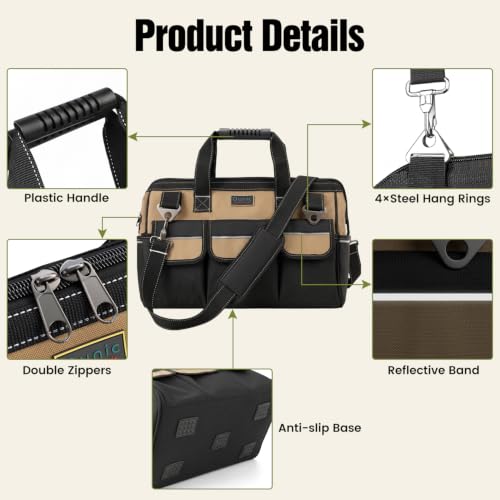18 Inch Heavy Duty Tool Bag, 16 Pockets Portable Tool Box Organizer 18 Inch