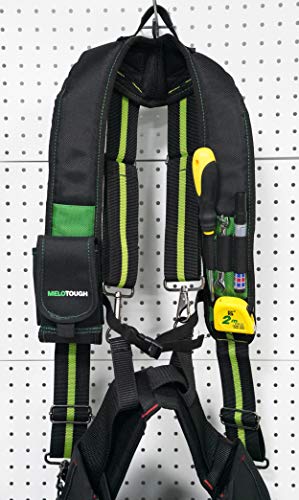 MELOTOUGH Tool Belt Suspenders Construction Work Suspenders with detachable phone holder + Fastener Bag Utility Canvas Zipper small tool bag Heavy Duty Mesh Window