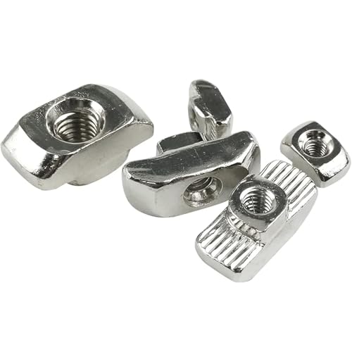 100 Pcs 4545 Series M6 T Nuts, T Slot Nut Hammer Head Fastener Nut, Nickel Plated Carbon Steel Nut for European Aluminum Profile,Drop in T Slot Nuts Assortment Kit(45-M6) 45-M6(100 Pcs）