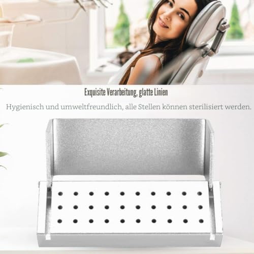 Dental Disinfectant Drill Holder, Aluminum Organizer with Cover, Autoclavable, Drill Block Case for 30 Holes (Silver)